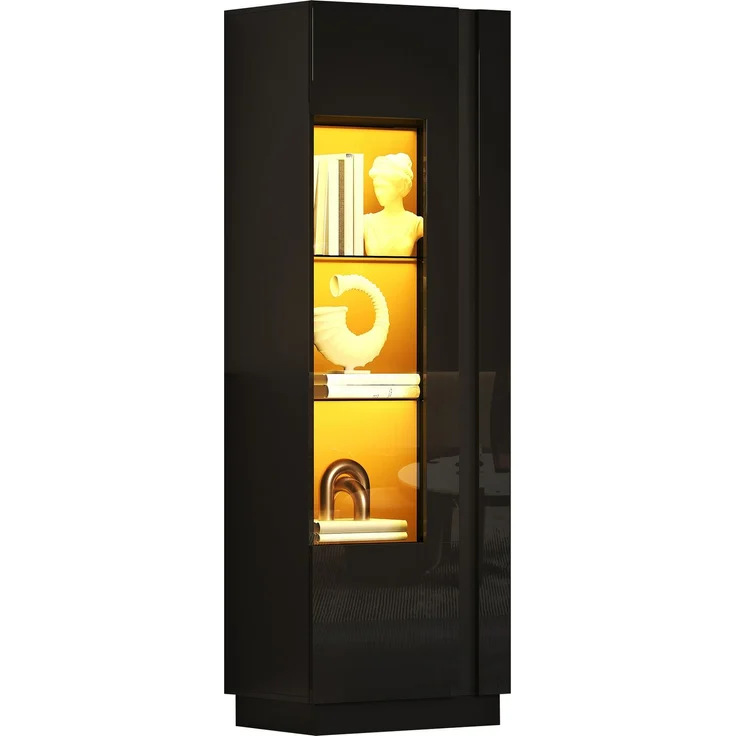 60*40*180cm Schrank,Vitrine ausSchranktür aus Acryl,Vitrine Hochglanz Lagerschrank mit LED-Beleuchtung, 3 Glasboden ,Highboard, Aufbewahrungsschrank, Hochschrank, Sofaschrank,Schwarz – Bild 8