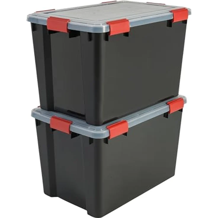 Iris Ohyama Luftdichte Kunststoff-Aufbewahrungsboxen mit Deckel, 70L, 2er-Set, Schwarz, Hermetischer wasserdichter Verschluss, Robuste Schnappverschlüsse, Stapelbar, Staubschutz, BPA-frei, AT-LD – Bild 1