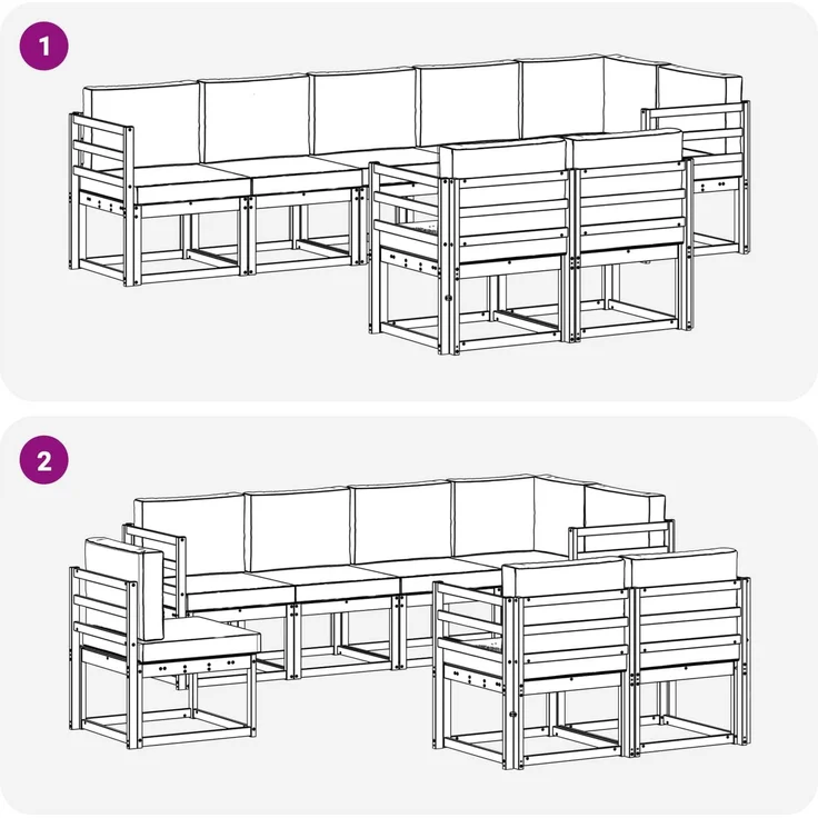 vidaXL Outdoor-Sofagarnitur mit Kissen 8 pcs Natur und Creme 3366553 – Bild 7
