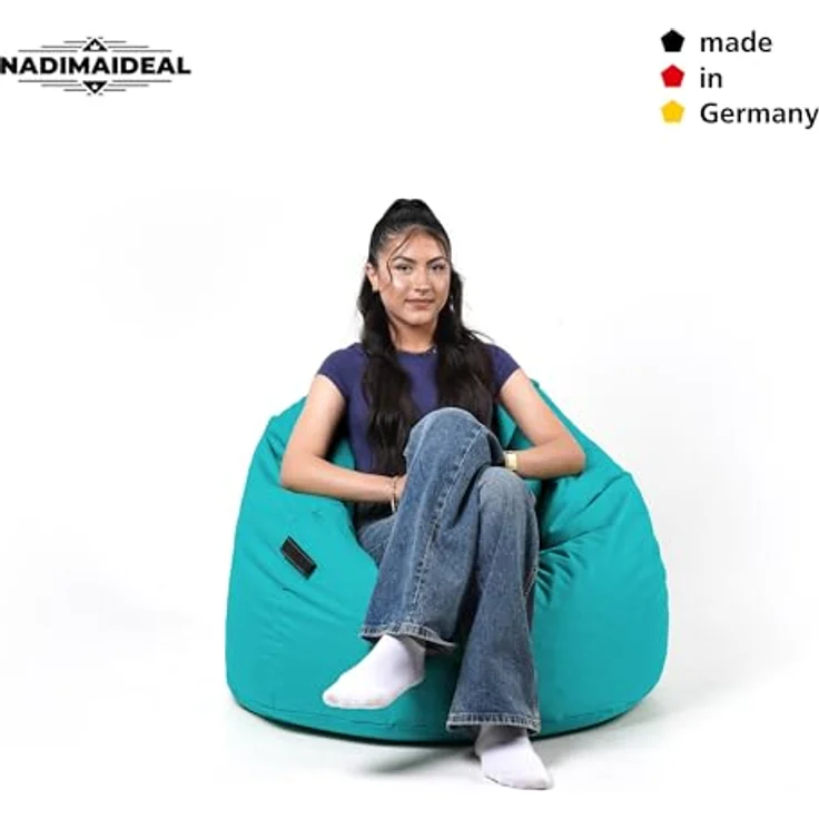 Nadimaideal Sitzsack Tropfenform Kastanie | Bodenkissen für Kinder & Erwachsene | Indoor & Outdoor | Gaming Sitzsack - Sitzkissen - Beanbag | Füllung EPS Perlen (Türkis, XXL-Durchmesser 88 cm) – Bild 5