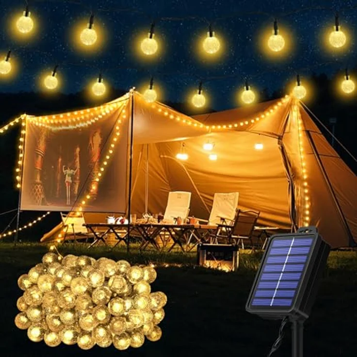 Realky Solarleuchten für den Außenbereich, Garten, 18 m, 100 LEDs, IP65 wasserdicht, 1000 mAh Batterie, Kristallkugel-Lichterkette, 8 Modi, Lichterkette für Garten, Pavillon, Hochzeit, Party, Ostern, – Bild 2