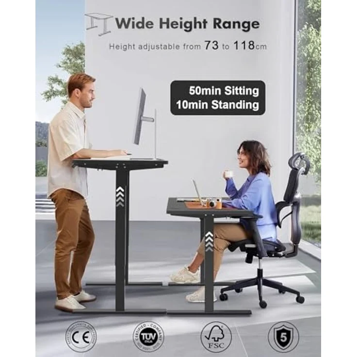 JUMMICO Höhenverstellbarer Schreibtisch Höhenverstellbar Elektrisch, Ergonomischer Steh-Sitz Tisch Stehpult Verstellbarer Computertisch,Stehschreibtisch Bürotisch Standing Desk,100x60 cm, Schwarz – Bild 2