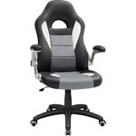 Songmics Gamingstuhl, Racing Chair, Schreibtischstuhl mit hoher Rückenlehne, Bürostuhl, höhenverstellbar, hochklappbare Armlehnen, Wippfunktion, für Gamer, schwarz-grau-weiß OBG28G