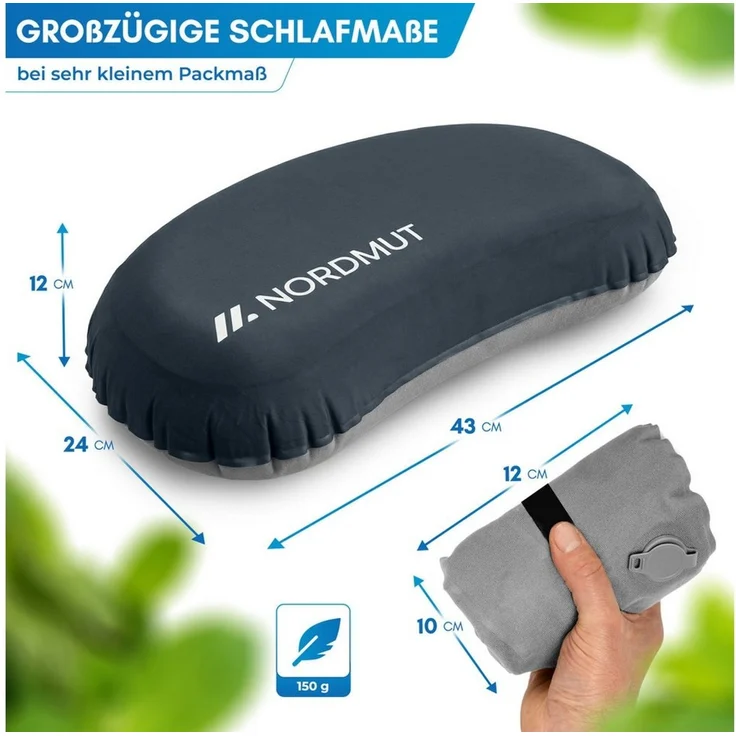 Nordmut Reisekissen aufblasbar & ergonomisch für Camping & Outdoor, kompakt & ultraleicht, Spar-Set, 1-tlg, Nordmut Rago + Kompressionsbeutel, Trekking, Schlafkissen für Nacht, waschbarer Bezug, Kompressionsbeutel – Bild 2