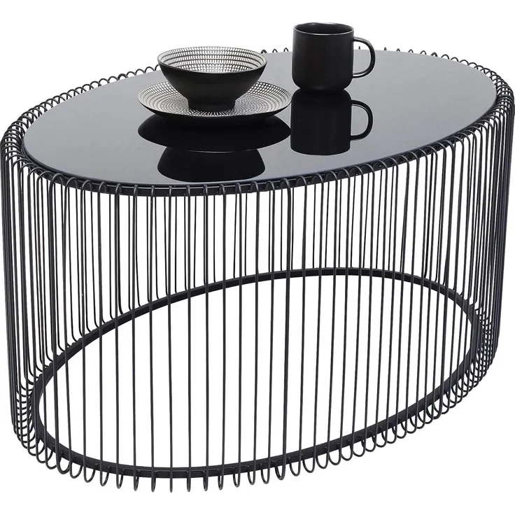 Kare Design Couchtisch Wire Uno Schwarz 60x90 cm, moderner Couchtisch in Ovaler Form mit Tischplatte aus Glas, (H/B/T) 40,5 x 90 x 60 cm