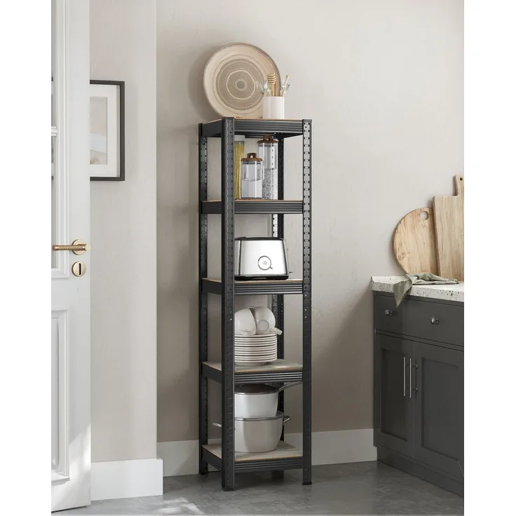 Songmics Standregal, Bücherregal, Lagerregal, 5 Ablagen, verstellbar, 37 x 37 x 150 cm, bis 400 kg belastbar, für Küche, Wohnzimmer, greige-schwarz GLR037B11