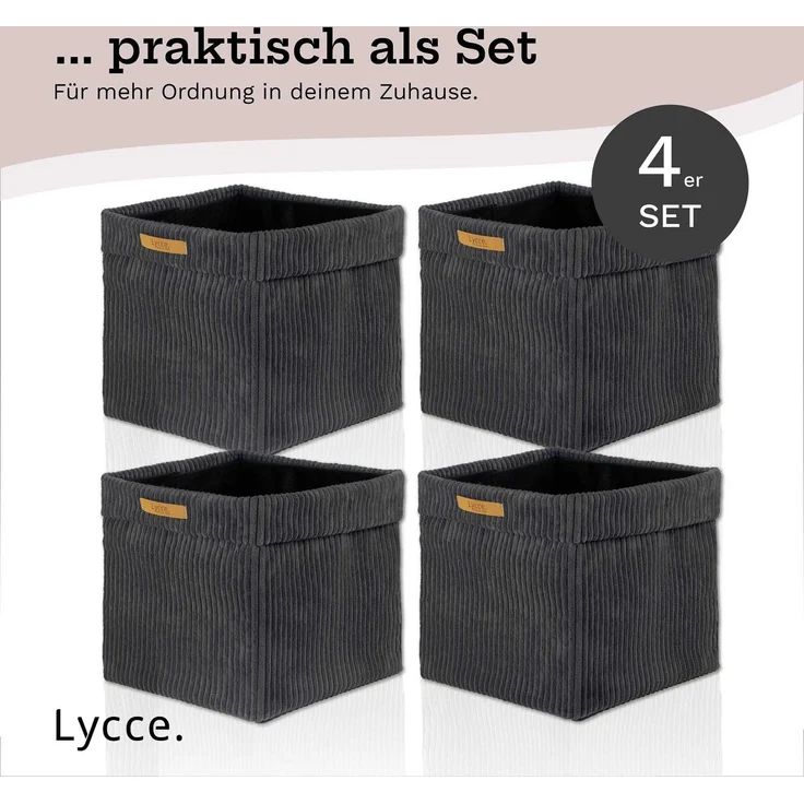 Lycce faltbare Aufbewahrungsbox, 4er Set - Cord, passend für Kallax Regal, abnehmbarer Bezug, robust, formstabil Grau 31x33x33cm – Bild 6