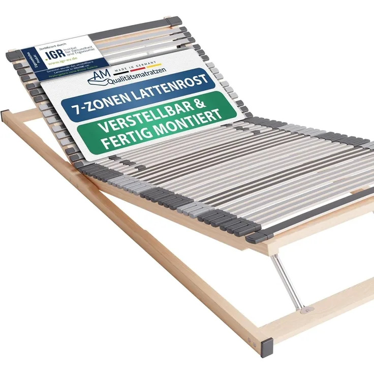 AM Qualitätsmatratzen | Ergonomischer 7-Zonen Lattenrost 90x200 cm, Kopf- & Fußteil verstellbar, gebrauchsfertig geliefert