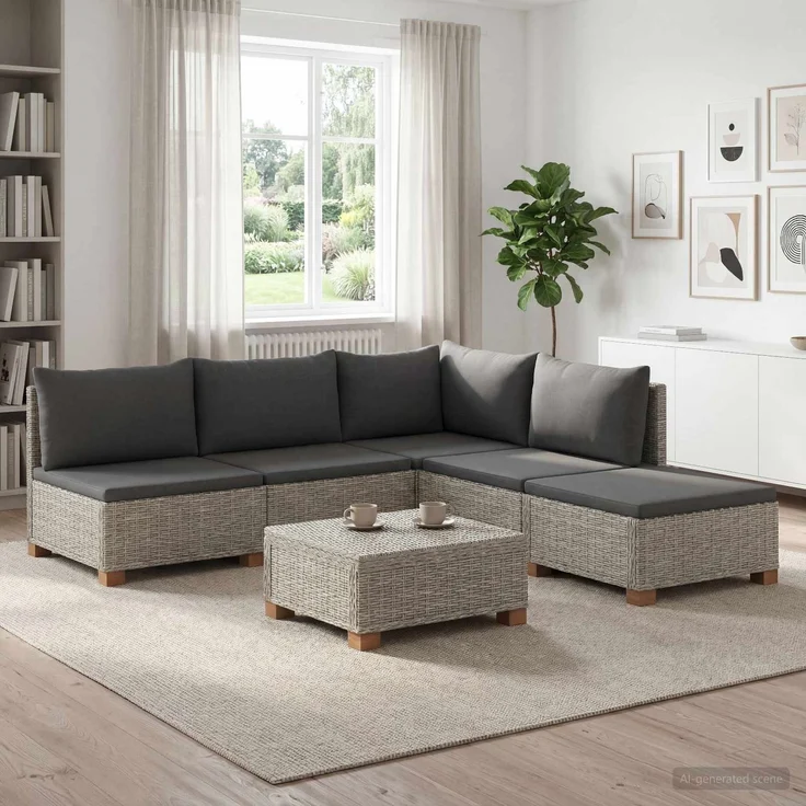 vidaXL 6 Stk. Rattan-Lounge-Set mit Kissen GENDT Naturrattan Kubu Grau 3429871 – Bild 1