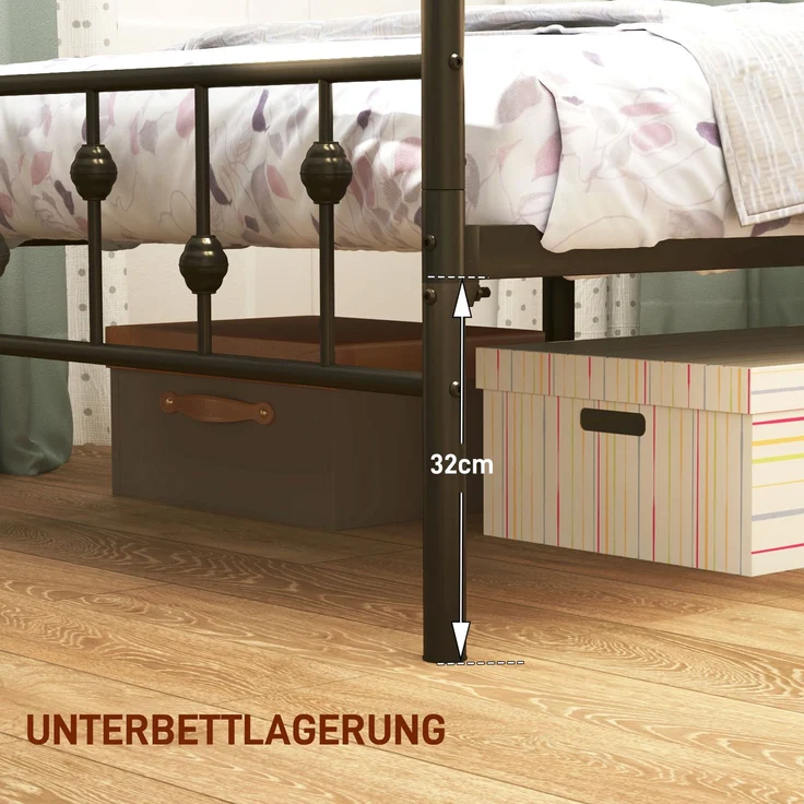 Einzelbettgestell aus Metall, leichte Montage, mit geräuschreduzierenden Gummikits, Schwarz--Schwarz--206.9x91.8x82.5cm--YOUDENOVA – Bild 7