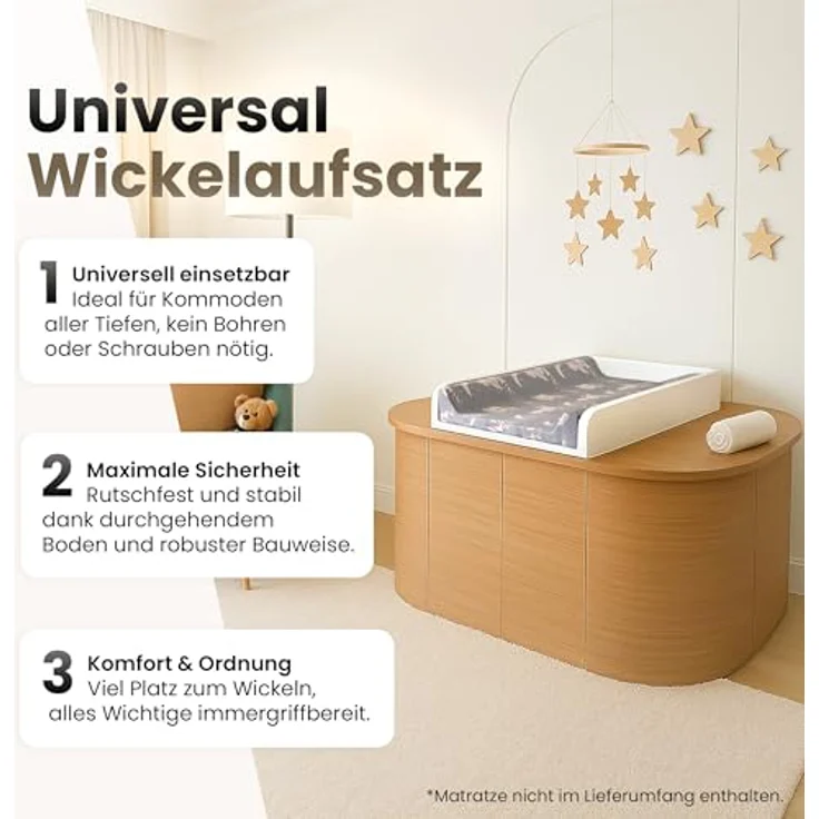 regalik Wickelaufsatz Universal, Wickeltischaufsatz für Kommoden in beliebiger Breite, Abnehmbar Wickelkommode aufsatz, Abgerundeten Frontplatten, Weiß, 2 mm ABS-Material, 72x54 cm – Bild 4