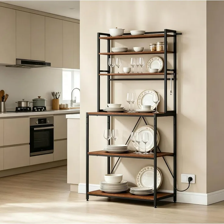 DESVIAE Regal mit Steckdosen 80x167x40 cm aus Metall und Spanplatte rustikbraun