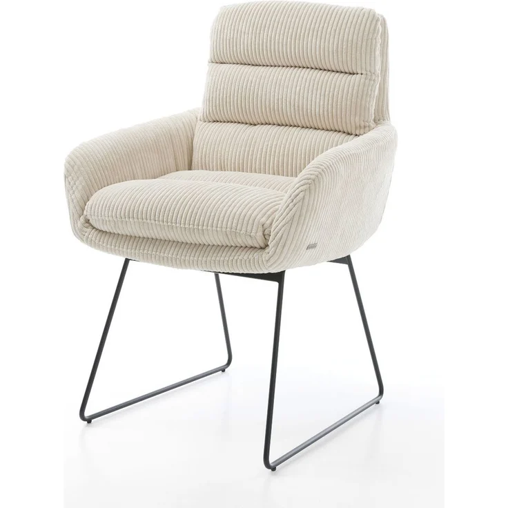 Esszimmerstuhl Abelia-Flex mit Armlehnen Cord Beige Kufengestell Schwarz – Bild 1