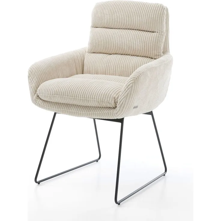 Esszimmerstuhl Abelia-Flex mit Armlehnen Cord Beige Kufengestell Schwarz