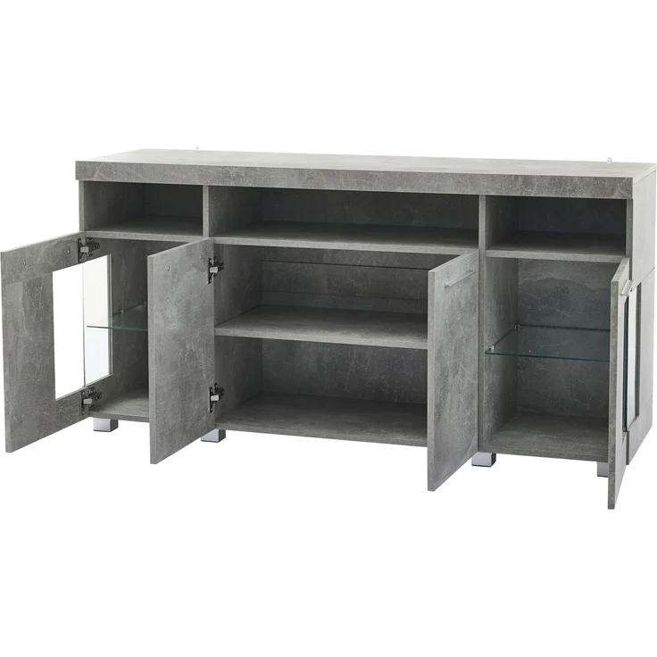 Beistelltisch Sideboard 140x40x70 cm, zementgrau mit LED-Beleuchtung & Glasfronten – Bild 8