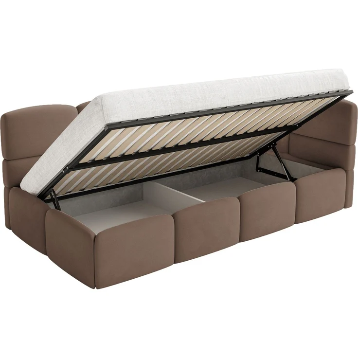 Selsey 'Cloudy' Jugendbett 120 cm, Bettkasten, Velours wasserabweisend, Kopfteil rechts, Braun – Bild 4