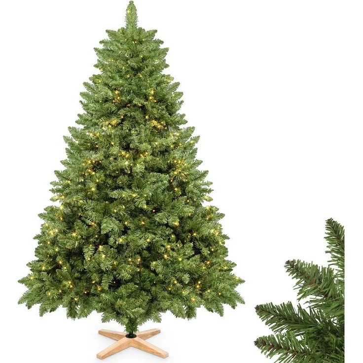VESKA Künstlicher Weihnachtsbaum künstlich 180cm - mit Holzständer, künstlicher Tannenbaum, Nordmanntanne, Naturgetreu, dichte Zweige