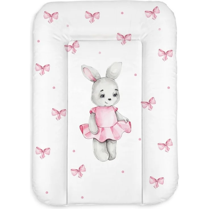 Wickelauflage 50x70 cm, Weiß mit Mädchen-Häschen – abwaschbar & wasserdicht, weich für Neugeborene – Wickeltischauflage für Wickelkommode – Baby Wickelunterlage, schnell abwischbar – Bild 1