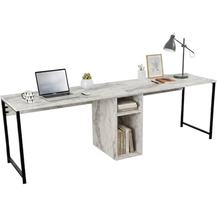 Dmora Schreibtisch Caprioli 240 x 60 x 74h cm Weiß, 1 Regal, 1 Fach – Bild 4