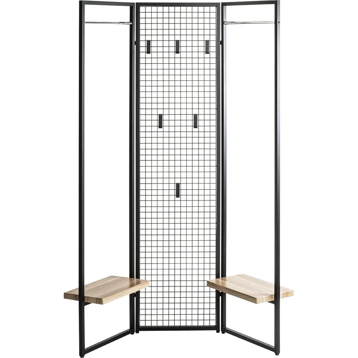 Garderobe >55599< Paravant / Raumteiler, schwarz, Metall, Eiche-MDF - 175x46cm (HxT) – Bild 1