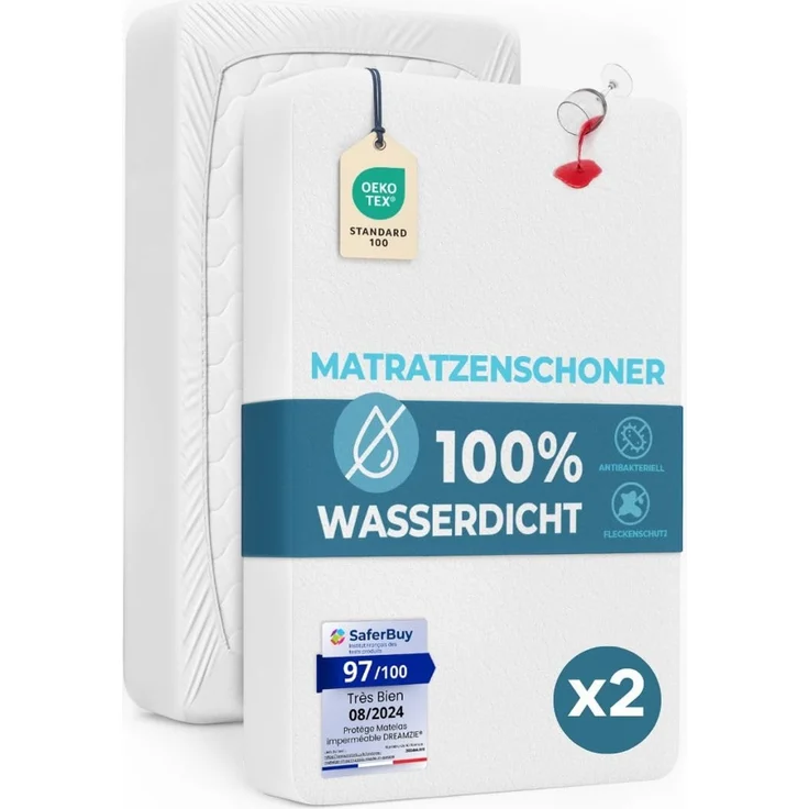Dreamzie Matratzenschoner 140x190 cm Wasserdicht (2er-Set) - Matratzenschutz Weich, Hypoallergen und Atmungsaktiv – Oeko-Tex Zertifiziert