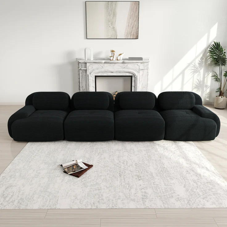 4-Sitzer-Sofa aus weichem Cordstoff,32D hochelastische Polsterung haustierfreundlich und ergonomisch vakuumverpackt frei kombinierbar ohne Montage für Schlafzimmer und Büro,Cordstoff,Black, – Bild 1