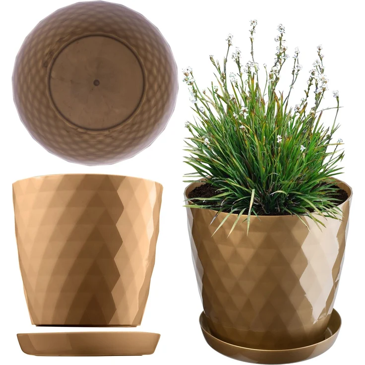 KADAX Blumentopf Blumentopf Kunststoffabdeckung mit Ständer 12 cm Gold – Bild 1