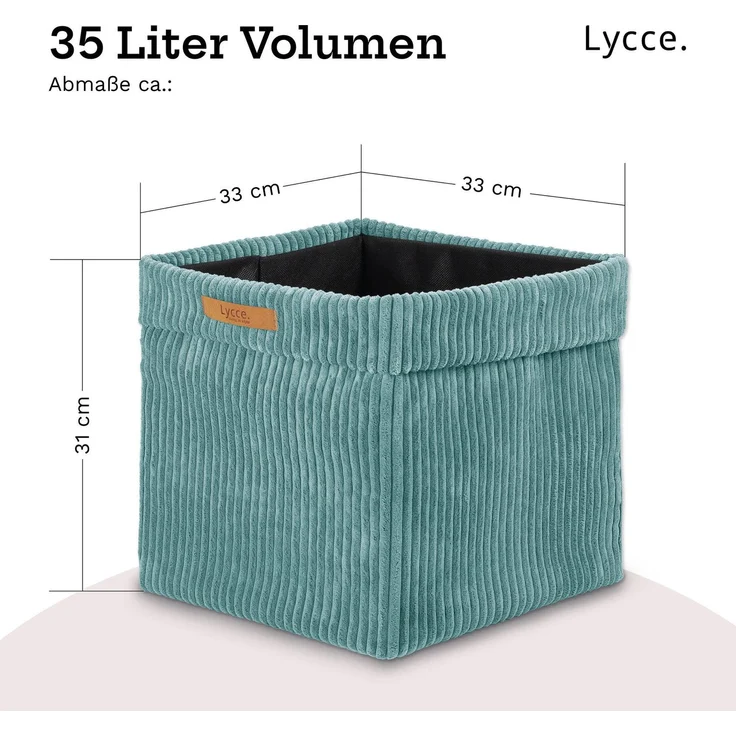 Lycce faltbare Aufbewahrungsbox - Cord, passend für Kallax Regal, abnehmbarer Bezug, robust, formstabil Türkis 31x33x33cm – Bild 4