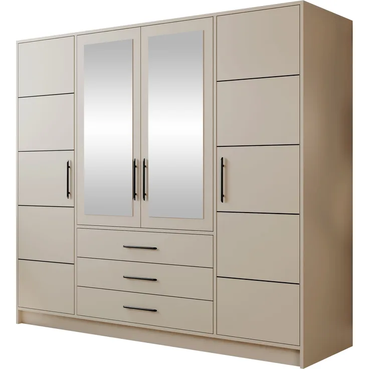 Mirjan24 'Bado 4D' Kleiderschrank mit Schubladen und Spiegel, Laminatplatte Cashmere, 200 x 58 x 196 cm