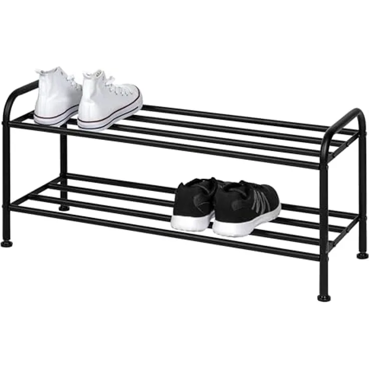 eluno Schuhregal für ca. 8 Paar Schuhe, 2 Ablagen, schwarz