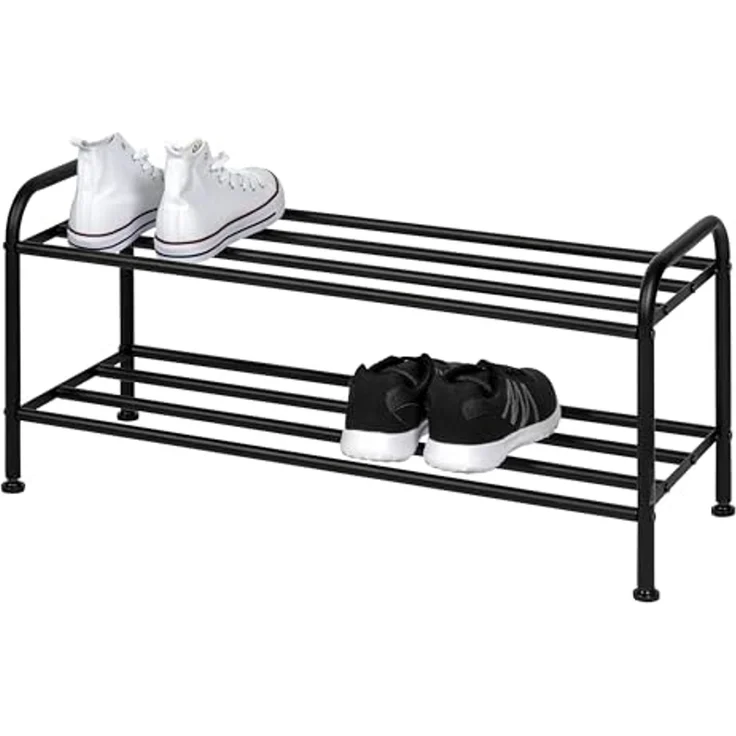 eluno Schuhregal für ca. 8 Paar Schuhe, 2 Ablagen, schwarz – Bild 1