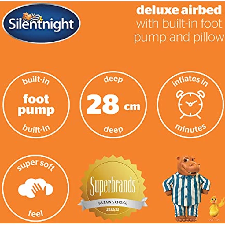 Silentnight Doppel-Luftbett mit integrierter Fußpumpe – Aufblasbare beflockte Campingmatratze für Camping, Wohnwagen und Hausgäste – integriertes Kissen und Pumpe – 191 x 137 x 28 cm, blau – Bild 6