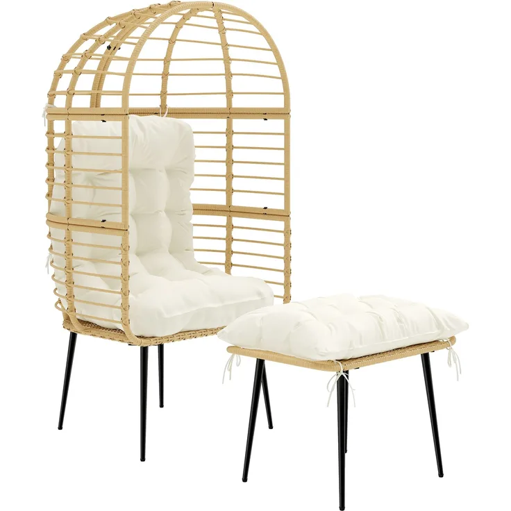 Outsunny Eiersessel, PE-Rattan, Stahl, Beige, 76L x 65B x 147H cm