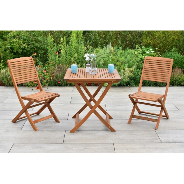 Bali Gartenmöbel Set 3tlg, 2 Klappstühle, Klapptisch 70 x 70 cm, Akazie – Bild 2