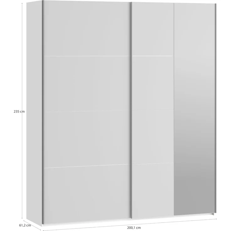 Forte FITTIO Kleiderschrank 200, moderner Schwebetürenschrank, 2-türig, Kleiderstange, Einlegeböden, Spiegel, Schlafzimmer, Holzwerkstoff, Weiß Hochglanz, 200,1 cm breit x 235 cm hoch x 61,2 cm tief – Bild 2