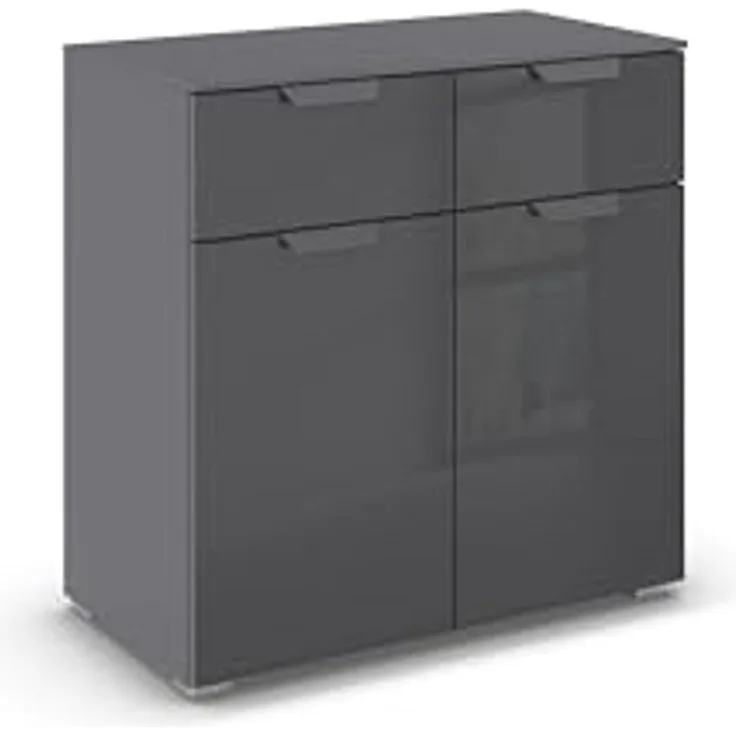 rauch Aditio Box, Kommode, 2-türig, 2 Schubladen mit Glasfront, mit Softclose-Funktion, Farbe Grau metallic, BxHxT 80x81x42cm