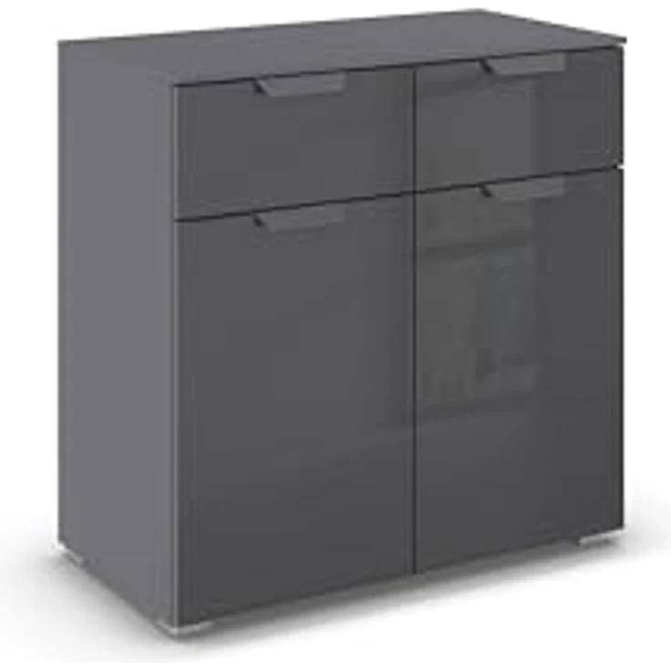 rauch Aditio Box, Kommode, 2-türig, 2 Schubladen mit Glasfront, mit Softclose-Funktion, Farbe Grau metallic, BxHxT 80x81x42cm – Bild 1