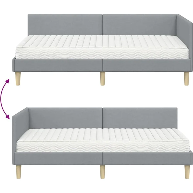 vidaXL Eckbettgestell mit Matratze 2 stk. Hellgrau 90 x 200 cm Stoff 3393741 – Bild 12
