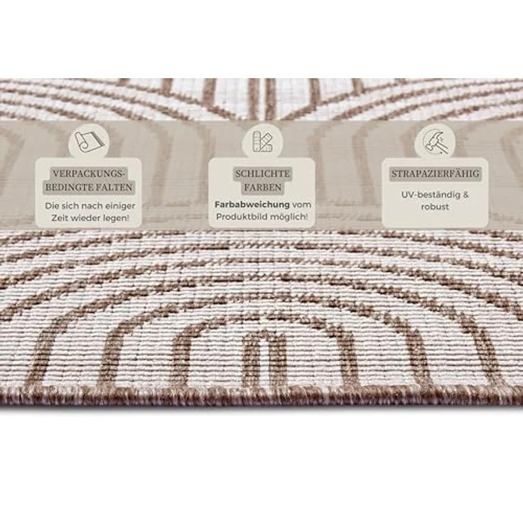Hanse Home Pangli Outdoor Teppich Wetterfest – Wendeteppich Skandinavischer Boho Style Wasserfest Einfarbig Geometrisch 3D-Effekt für Garten, Balkon, Terrasse, Wohnzimmer – Linen, 240x330cm – Bild 3