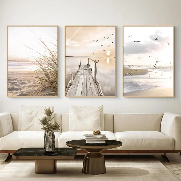 Poster Set 3teilig Küstenstrand Seevogel Pampasgras Boho B 40x50cm – Bild 2