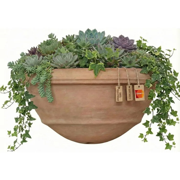 Teramico Pflanzkübel Wandhänger Terrakotta Vaso a Muro 41x21cm, 100% Frostfest