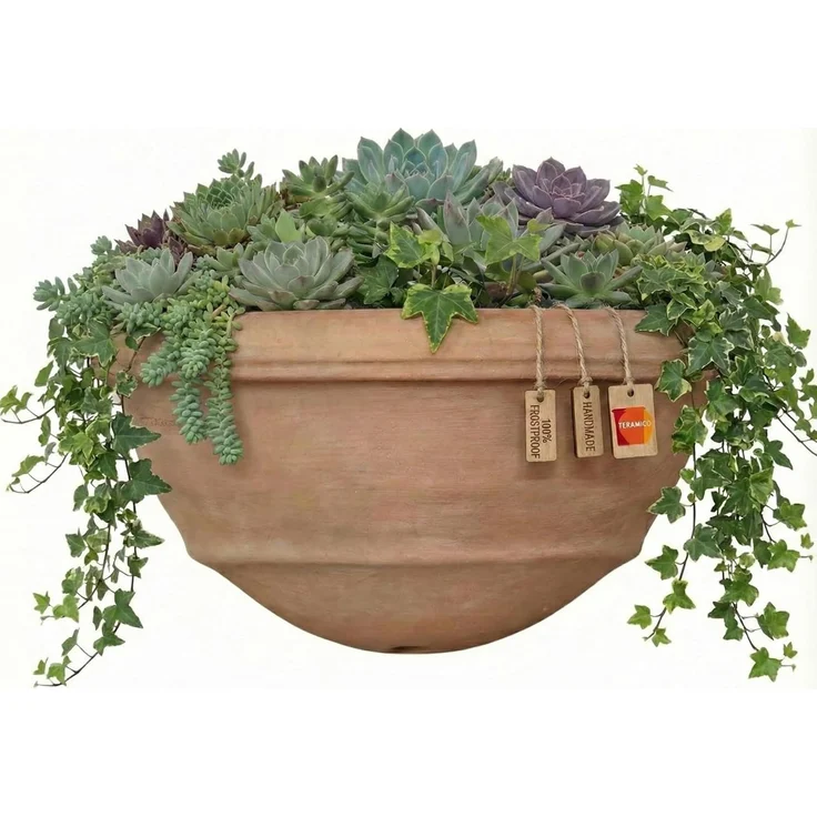 Teramico Pflanzkübel Wandhänger Terrakotta Vaso a Muro 41x21cm, 100% Frostfest