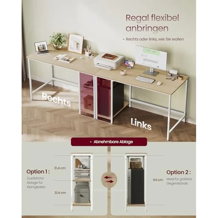 VASAGLE Tisch, Computertisch, Bürotisch, 120 x 60 x 76 cm, moderner Stil, für Arbeitszimmer, Schlafzimmer, Wohnzimmer, naturbeige-perlweiß LWD047N02 – Bild 6