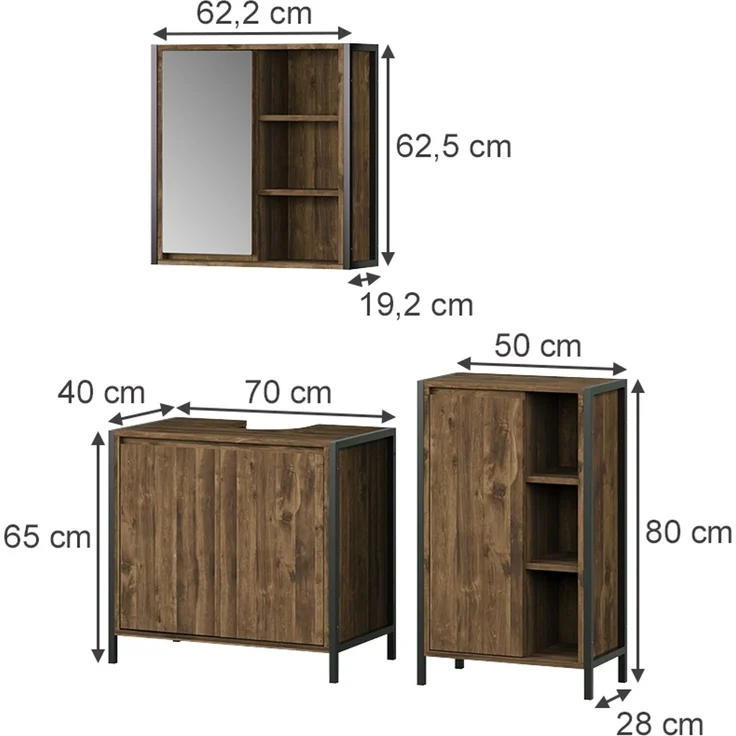 Badmöbel-Set Naola Eiche/Schwarz 3-teilig Vicco – Bild 2