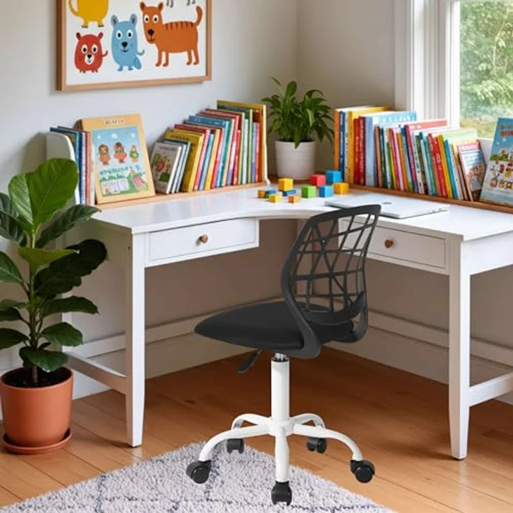 FurnitureR Bunter Schreibtischstuhl, moderner höhenverstellbarer Computerstuhl ohne Armlehnen, ergonomischer Drehstuhl für Kinderzimmer und Home Office – Bild 3