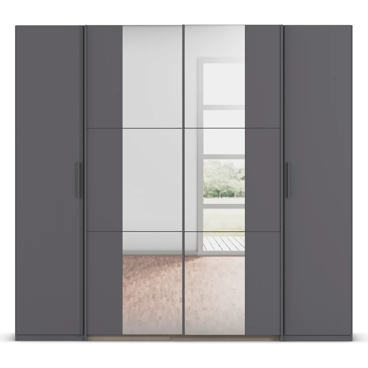 rauch Kleiderschrank, Dreh- und Schwebetürenschrank KRONACH, 4-türig, Grau metallic, 225 x 210 x 60 cm – Bild 2