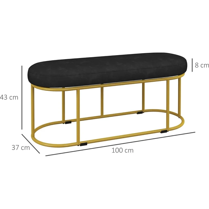 HOMCOM Polsterbank Bettbank mit Samtoptik (Schlafzimmerbank, 1-St, Schminkbank), Stahl, Schwarz, 100 x 37 x 43 cm – Bild 7