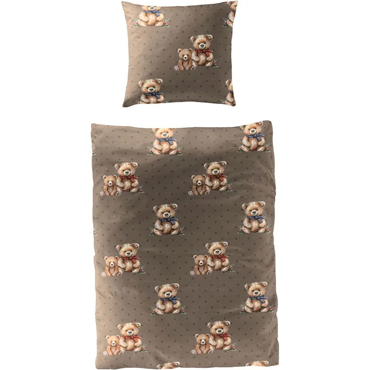 Dormabell Mako-Satin Bettwäsche 155x220 Teddy Bären Punkte braun 4212-80
