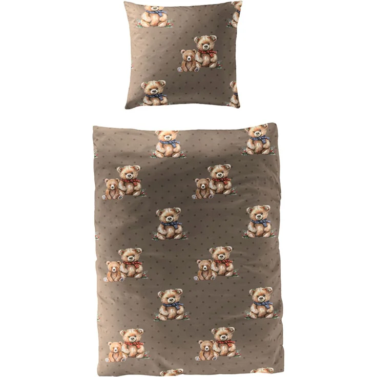 Dormabell Mako-Satin Bettwäsche 155x220 Teddy Bären Punkte braun 4212-80 – Bild 1