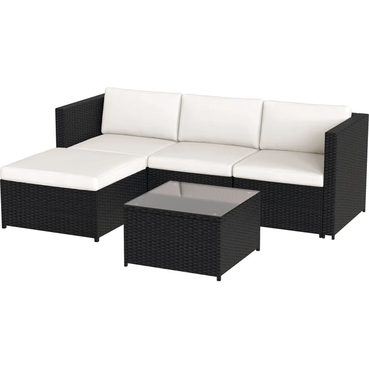 Merax Polyrattan Gartenmöbel Set (2-tlg), Balkonmöbel Set Kleiner Balkon Loungeset, Terassenmöbel Wetterfest mit Sofa, Tisch, Hocker und Kissen, Schwarz – Bild 6